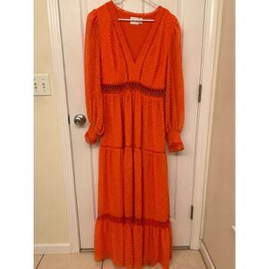 ASOS DESIGN Tufted Textured Lace Insert Maxi Dress Hot Orange US 12